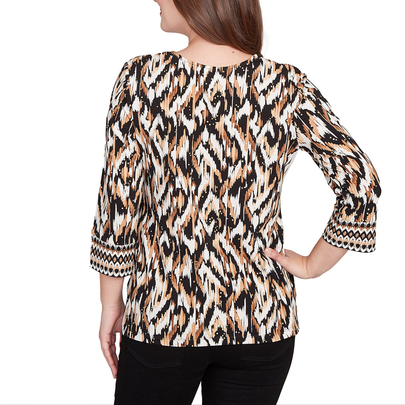 Ruby Rd. Womens Ikat Border 3/4 Sleeve Top