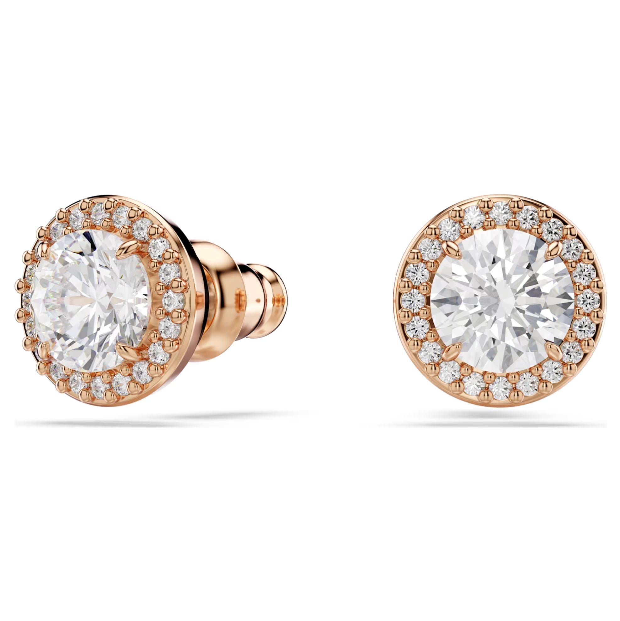 Swarovski Constella Stud Earrings - Round cut, Pavé, White, Rose gold-tone plated