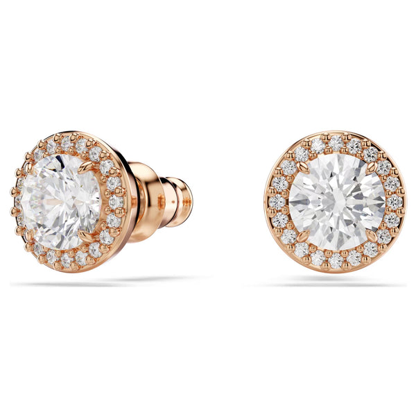Swarovski Constella Stud Earrings - Round cut, Pavé, White, Rose gold-tone plated
