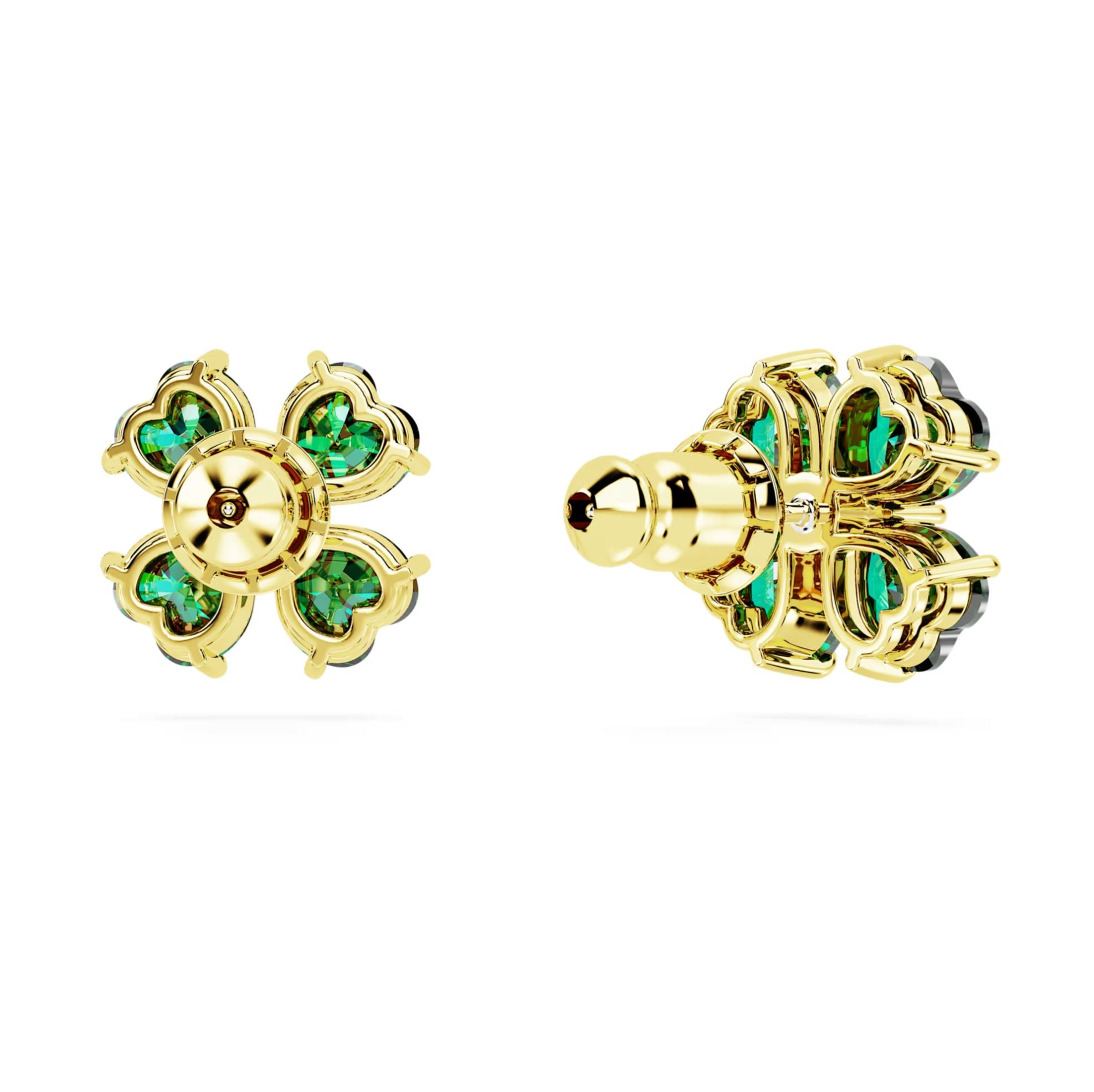 Swarovski Idyllia Clover Stud Earrings - Clover, Green, Gold-tone plated