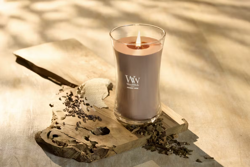 WoodWick Large Hourglass Candle - Patchouli Crème