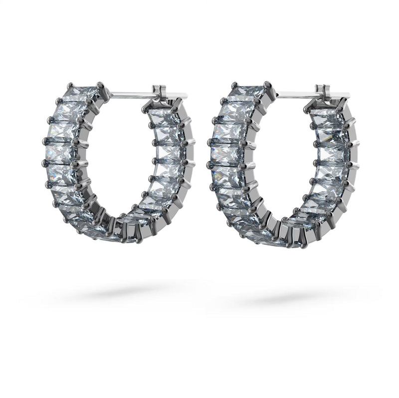 Swarovski Matrix Hoop Earrings - Baguette cut, Gray, Ruthenium plated