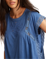 Lucky Brand Womens Lace Boxy Short Sleeve T-Shirt