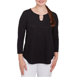 Ruby Rd. Womens Solid Paisley Floral Textured 3/4 Sleeve Top