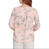 Emaline V-Neck Blurred Floral Long Sleeve Blouse