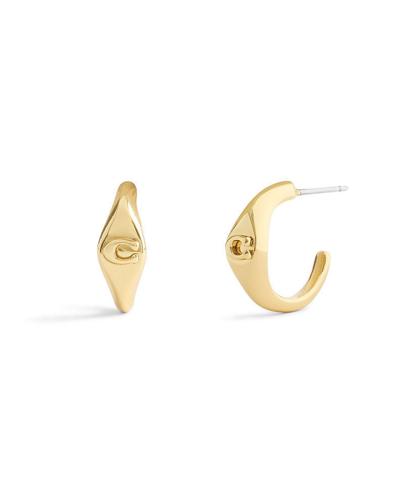 COACH Gold Signature Signet Huggie Earrings