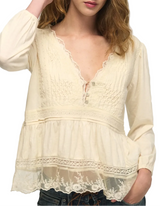 Lucky Brand Womens Embroidered Yoke Tiered Knit Top