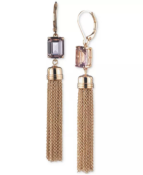 Lauren Ralph Lauren Gold Tone Pink Stone Tassel Drop Earrings