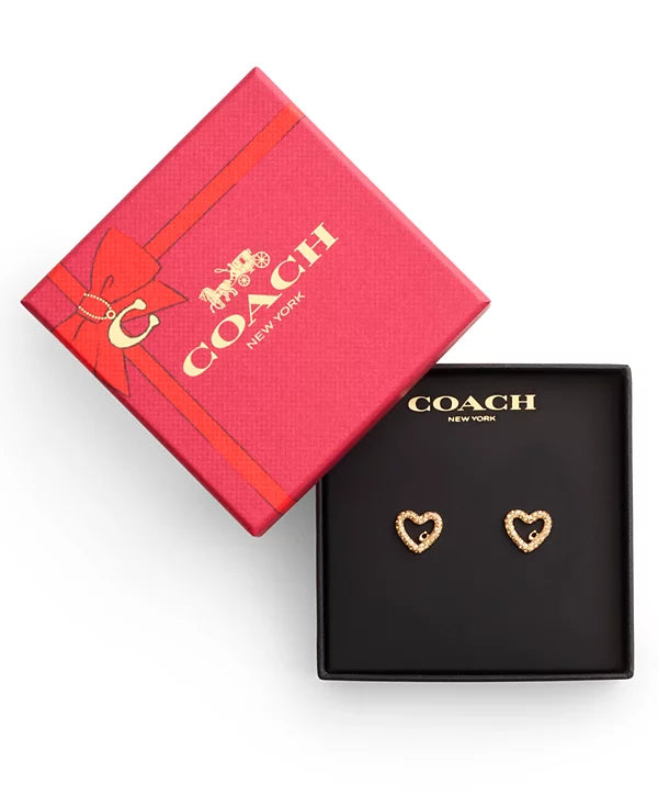 Coach Signature Pavé Heart Stud Earrings