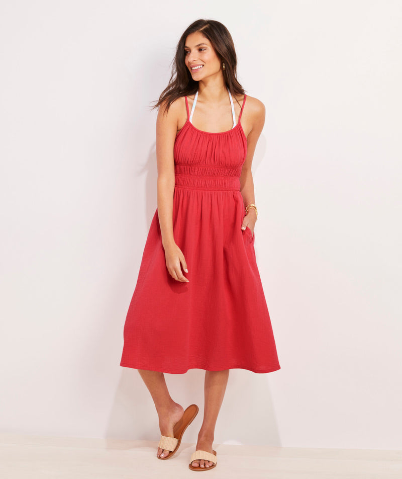 Vineyard Vines Womens Seastitch Double Gauze Smocked Coverup Dress