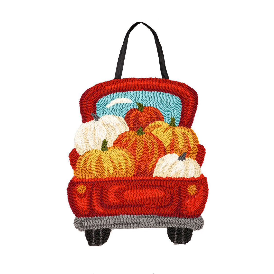 Evergreen Red Truck with Pumpkins Door Decor