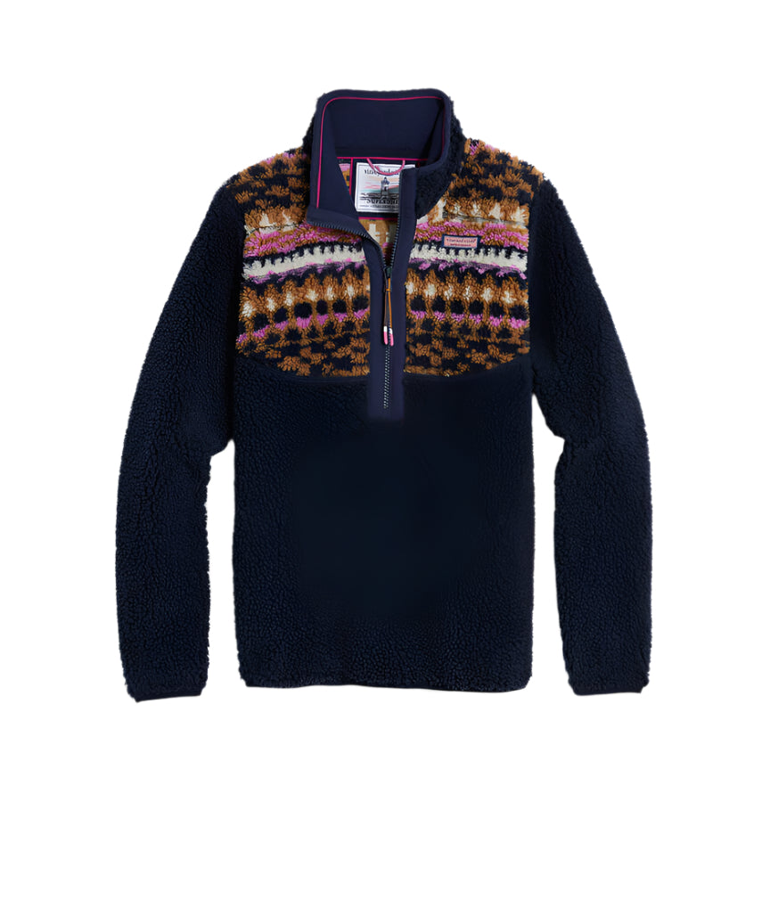 Vineyard Vines Womens Fair Isle Sherpa Quarter Zip Fleece