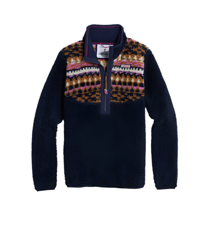 Vineyard Vines Womens Fair Isle Sherpa Quarter Zip Fleece