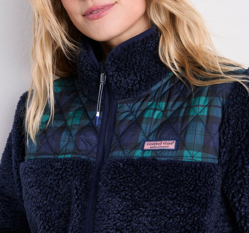 Vineyard Vines Womens Heritage High-Pile Fleece Mixed Print Full-Zip Jacket