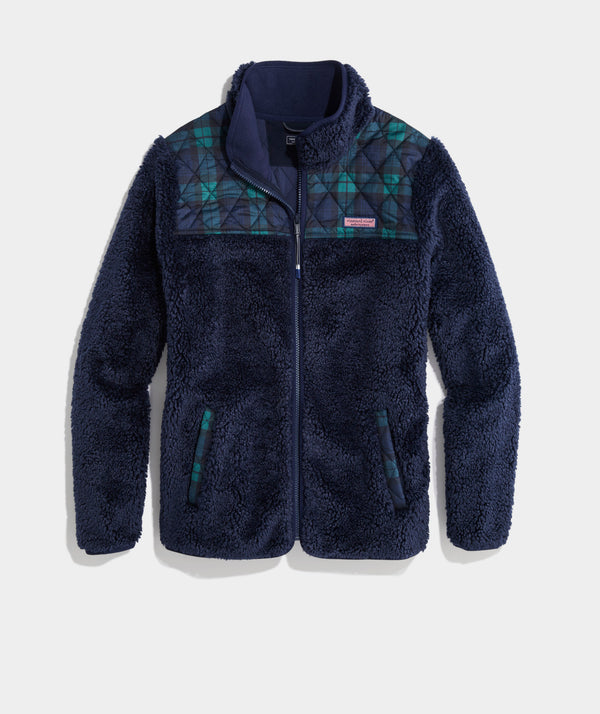 Vineyard Vines Womens Heritage High-Pile Fleece Mixed Print Full-Zip Jacket