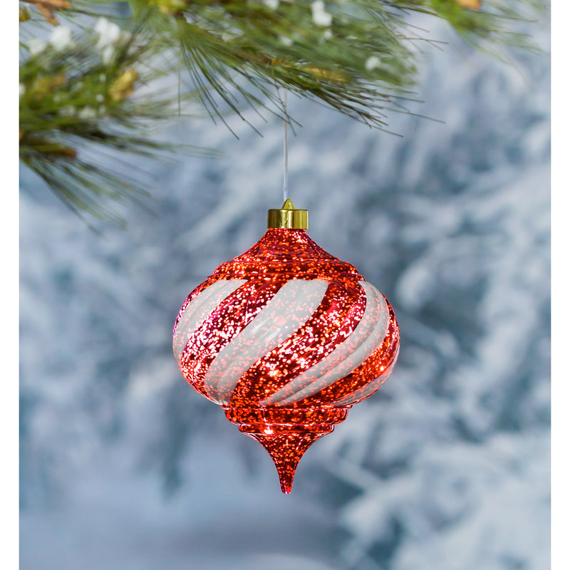 Evergreen 6" Shatterproof Outdoor Safe Battery Operated LED Red and White Faceted Onion Ornament