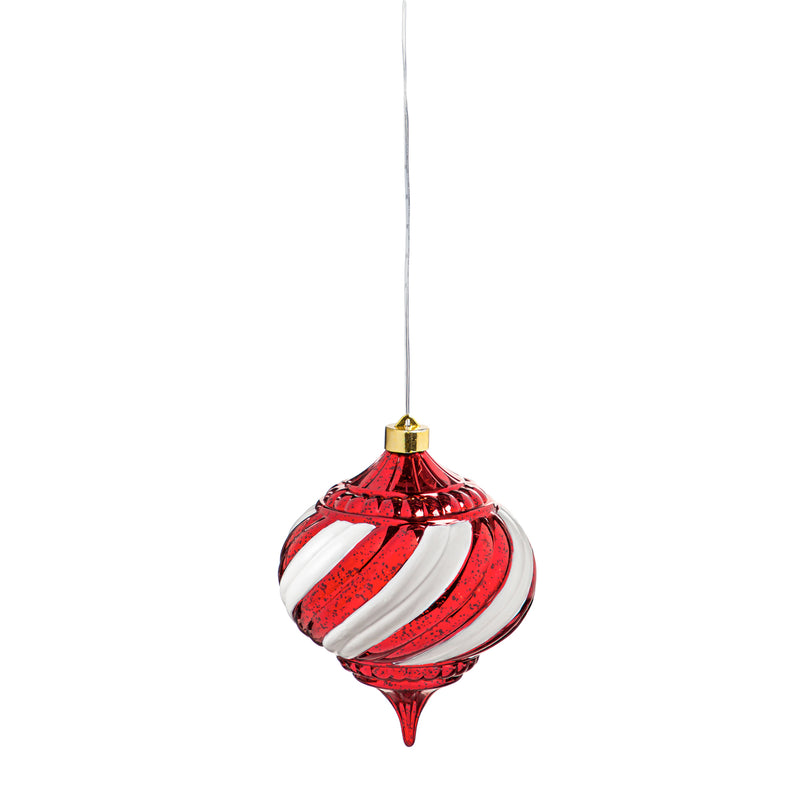 Evergreen 6" Shatterproof Outdoor Safe Battery Operated LED Red and White Faceted Onion Ornament