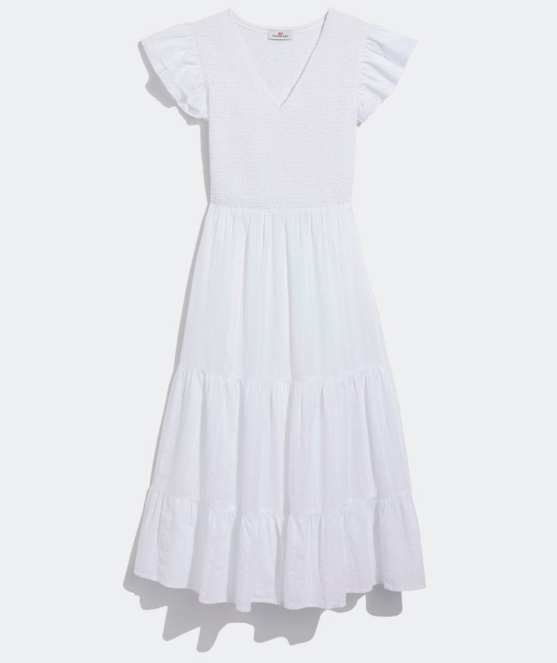 Vineyard Vines Womens Smocked V-Neck Midi Dress