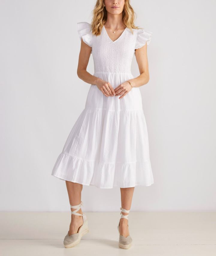 Vineyard Vines Womens Smocked V-Neck Midi Dress