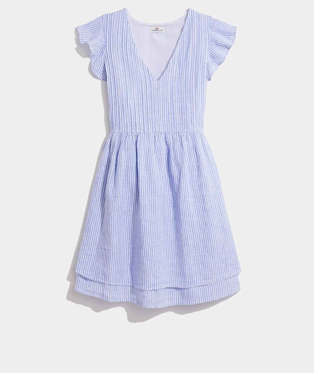 chinese dress ladies Vineyard Vines Womens Striped Pintuck Flutter-Sleeve Dress – ShopCGX main image 1