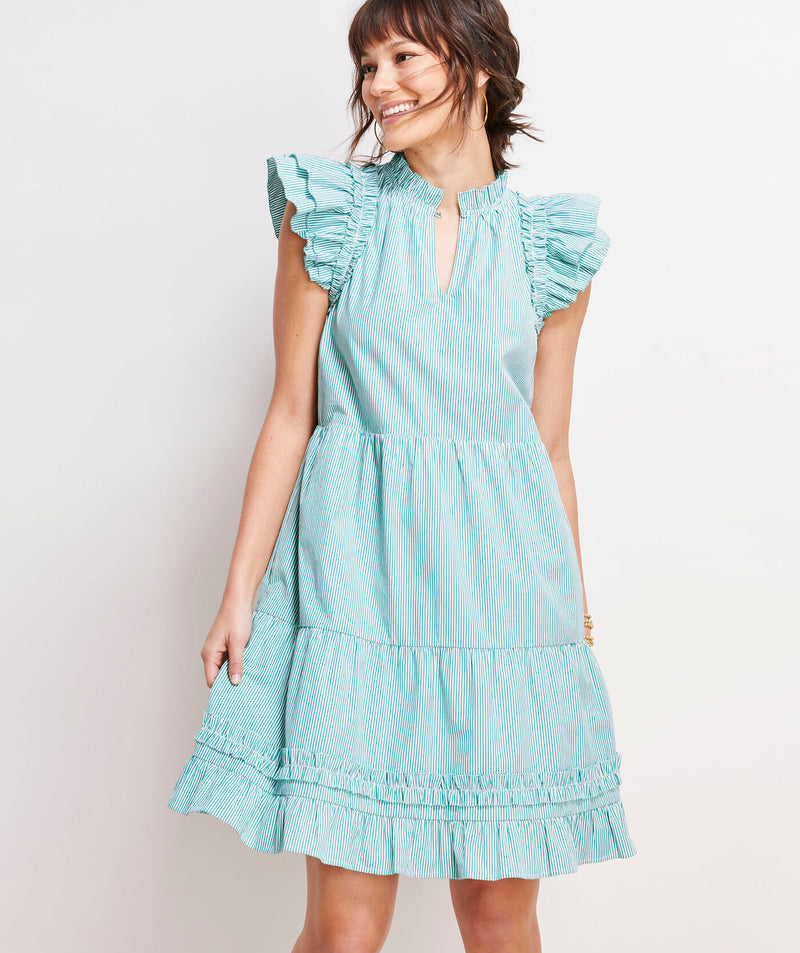 Vineyard Vines Womens Striped Tiered Ruffle-Neck Dress