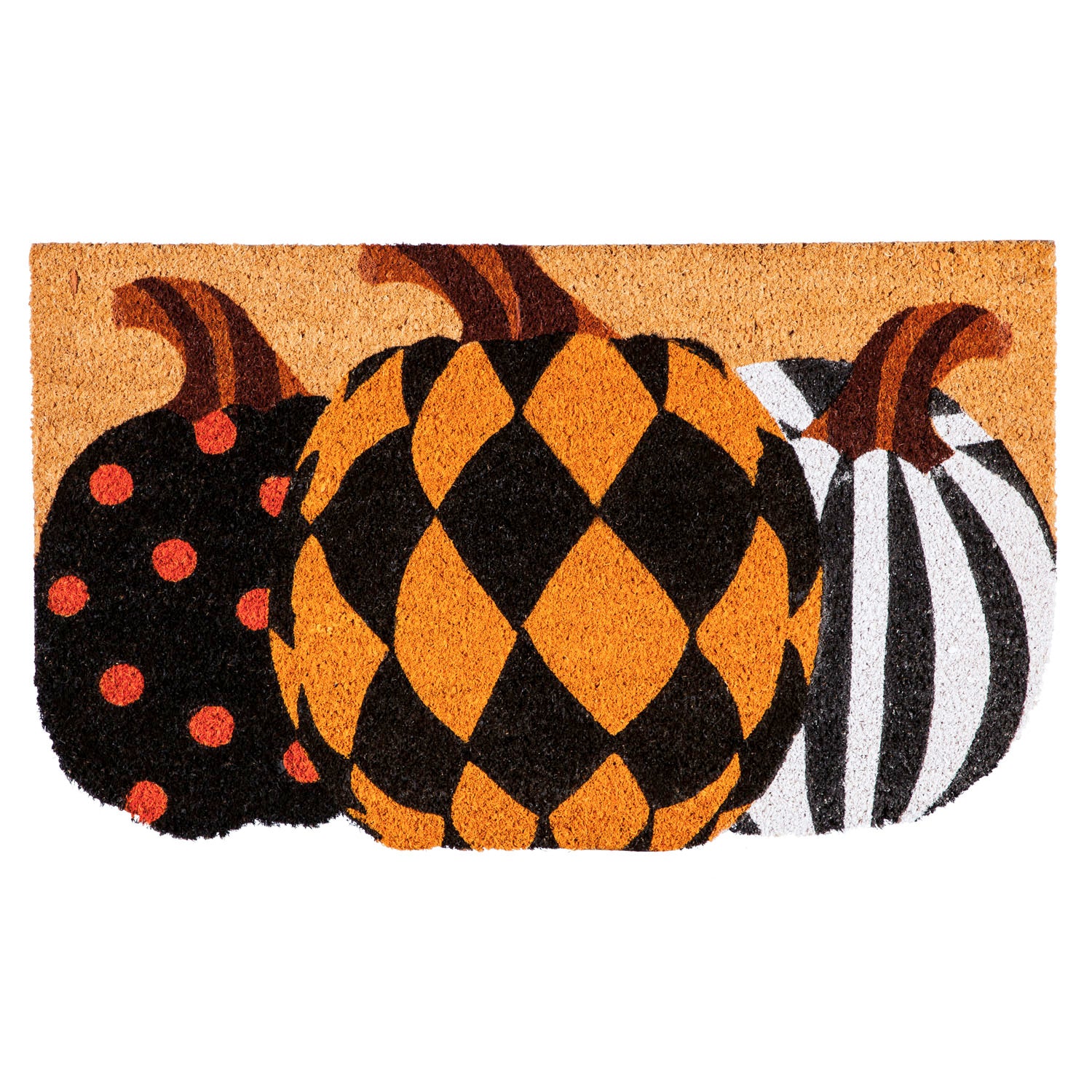 Evergreen Pattern Pumpkins Shaped Coir Mat