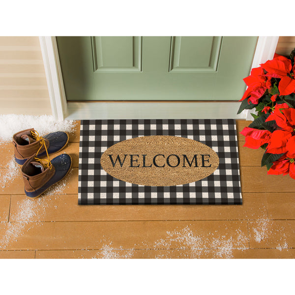 Evergreen Buffalo Check Welcome Coir Mat