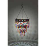 Evergreen Colorful Beaded Three-Tier Solar-Powered Mini-Chandelier Metal Light