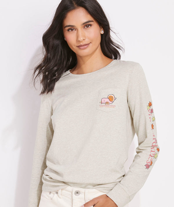 Vineyard Vines Womens Thanksgiving Whale Long Sleeve Pocket T-Shirt