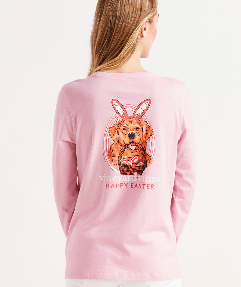 Vineyard Vines Womens Easter Dog Long Sleeve Pocket T-Shirt