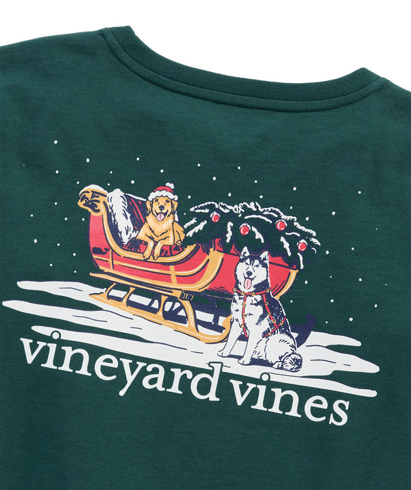 Vineyard Vines Womens Sleigh Dogs Long-Sleeve Pocket T-Shirt