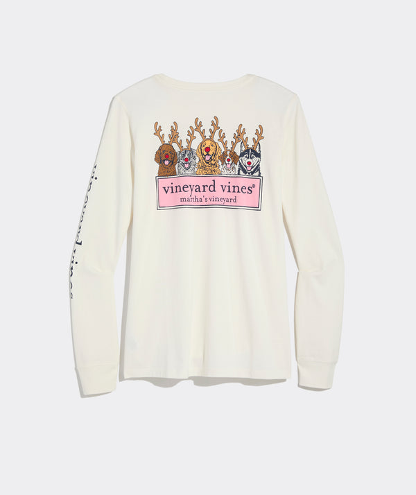 Vineyard Vines Womens Reindeer Pups Logo Box Long-Sleeve T-Shirt