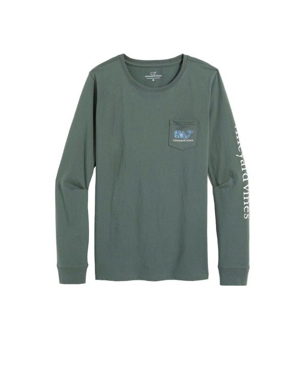 Vineyard Vines Womens Edie Floral Dynamic Whale Pocket Long Sleeve T-Shirt