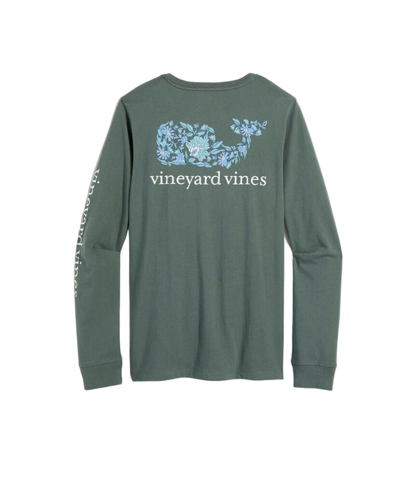 Vineyard Vines Womens Edie Floral Dynamic Whale Pocket Long Sleeve T-Shirt