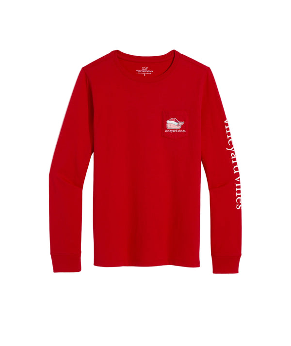Vineyard Vines Womens Santa Whale Long-Sleeve Pocket T-Shirt