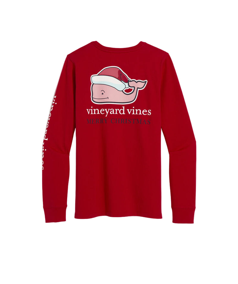Vineyard Vines Womens Santa Whale Long-Sleeve Pocket T-Shirt