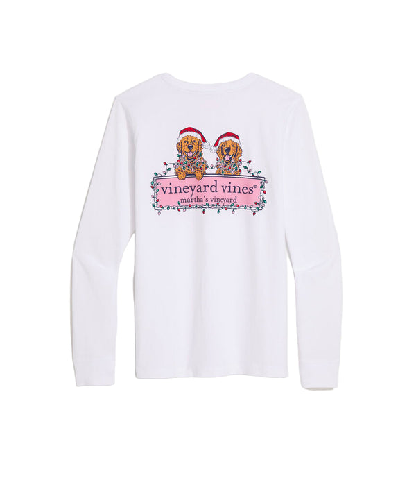 Vineyard Vines Womens String Lights Pups Logo Box Long-Sleeve Pocket T-Shirt