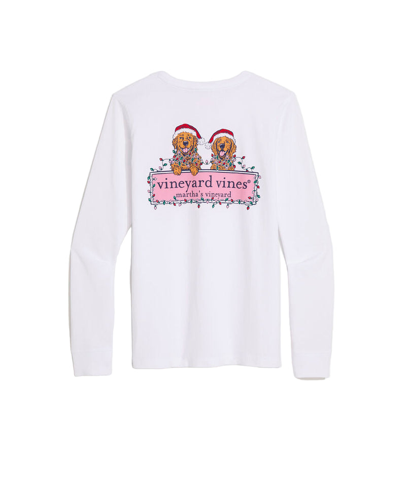 Vineyard Vines Womens String Lights Pups Logo Box Long-Sleeve Pocket T-Shirt