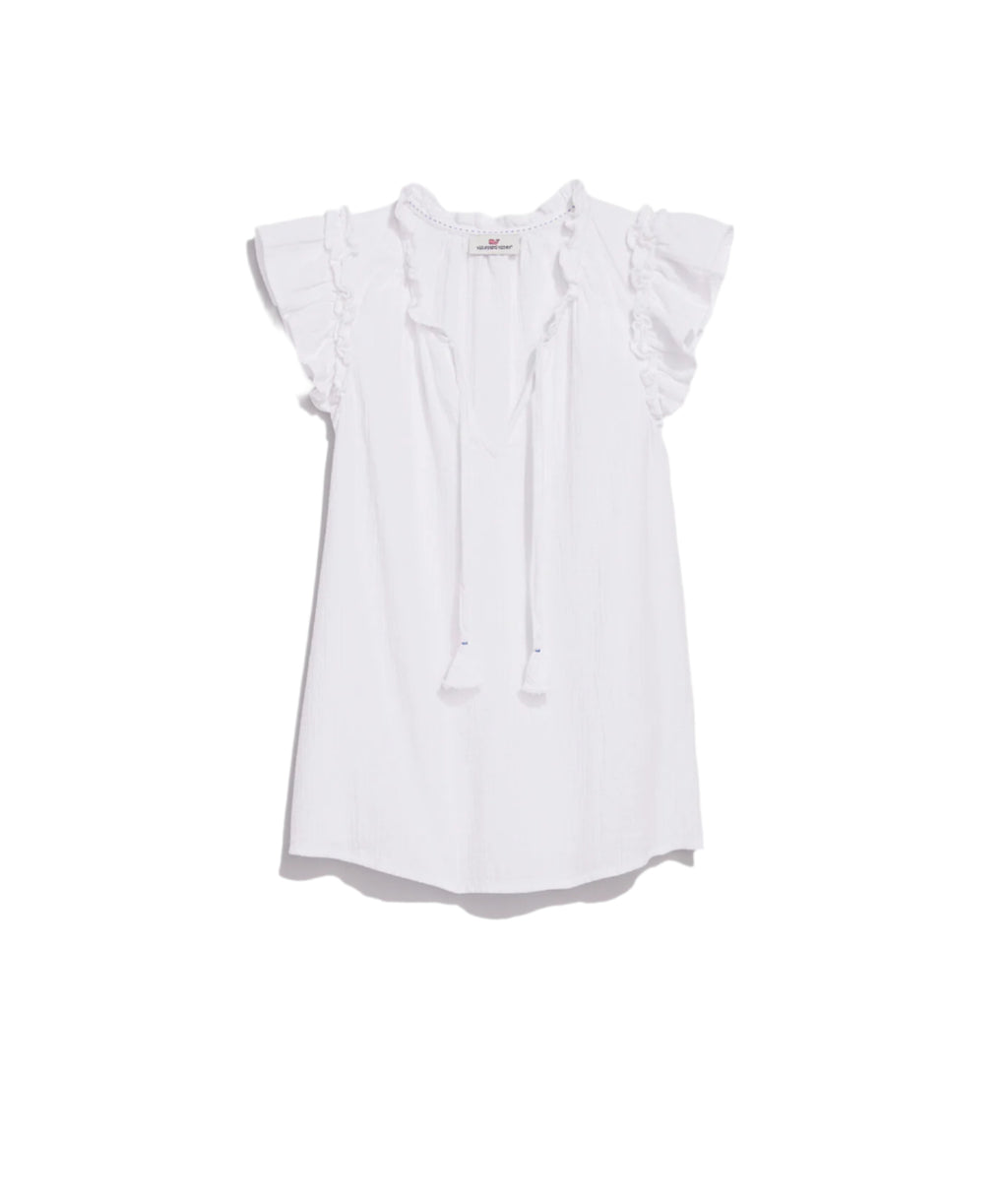 Vineyard Vines Womens Seastitch Double Gauze Ruffle Popover
