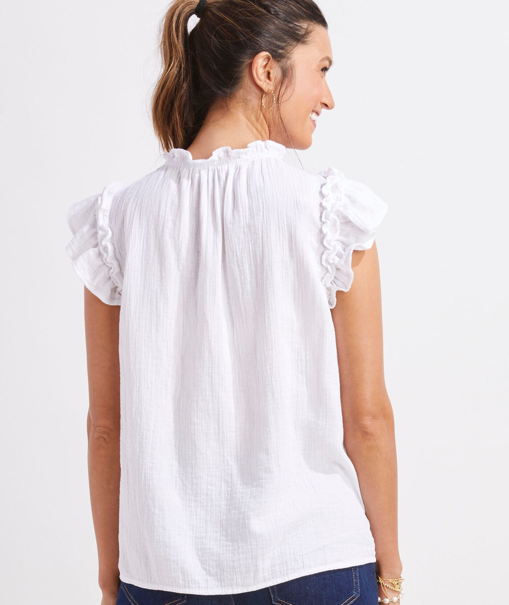 Vineyard Vines Womens Seastitch Double Gauze Ruffle Popover