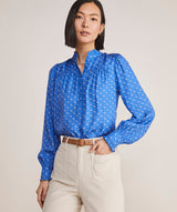 Vineyard Vines Womens Silk Twill Ruffle Collar Popover Shirt