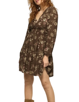 Lucky Brand Womens Long Sleeve Smocked Wasit Mini Dress