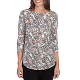 Emaline Womens Wisteria Key Boatneck 3/4 Sleeve Top