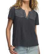 Lucky Brand Womens Lace Pintuck Notch Top