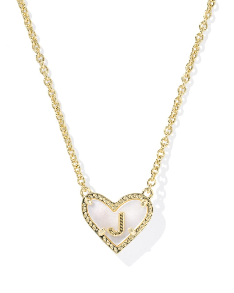 Kendra Scott Heart Letter J Gold Ivory Mother of Pearl Short Pendant Necklace