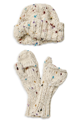Free People Womens Speckled Beanie & Mitten Set