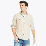 Nautica Mens Twill Solid Woven Button Down Long Sleeve Shirt