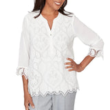 Ruby Rd. Womens Lace Cut Out Front Henley Top