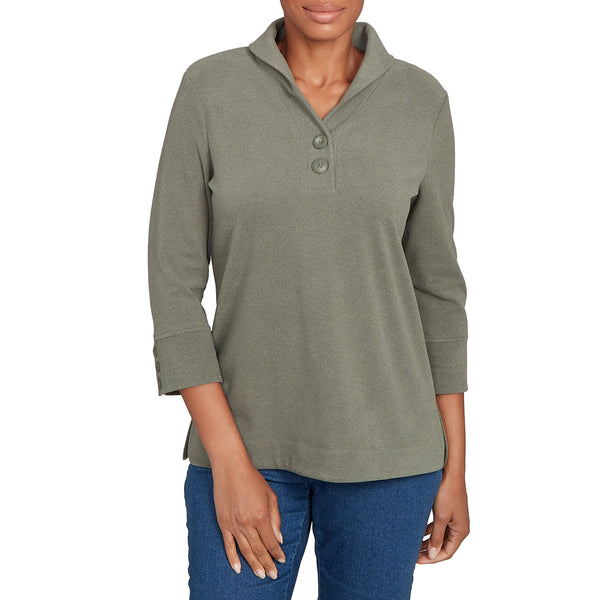 Ruby Rd. Womens V Neck Collar Ribbed Pullover Top