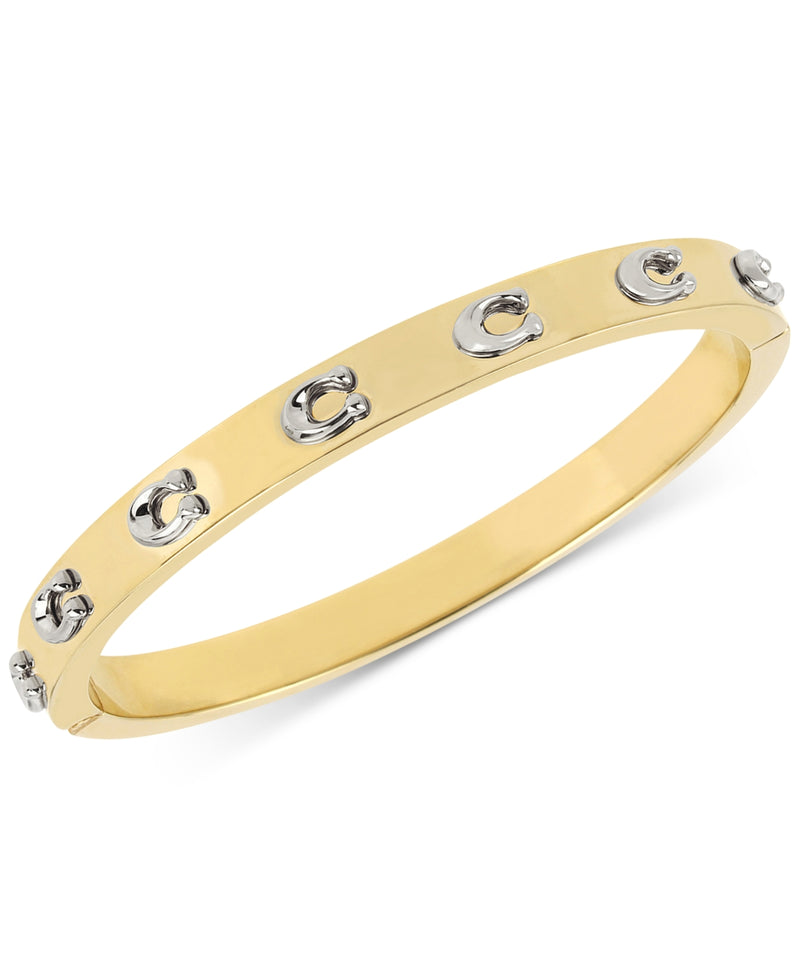 Coach Two-Tone Pegged C Hinged Bangle Bracelet